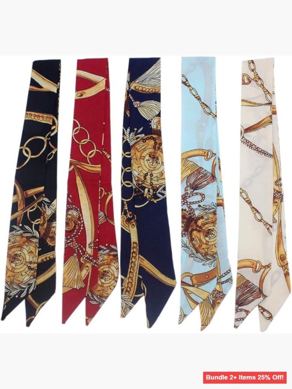 5-Piece Imitated Silk Scarf Set, Multifunctional Head Wrap Bag Handle Decor